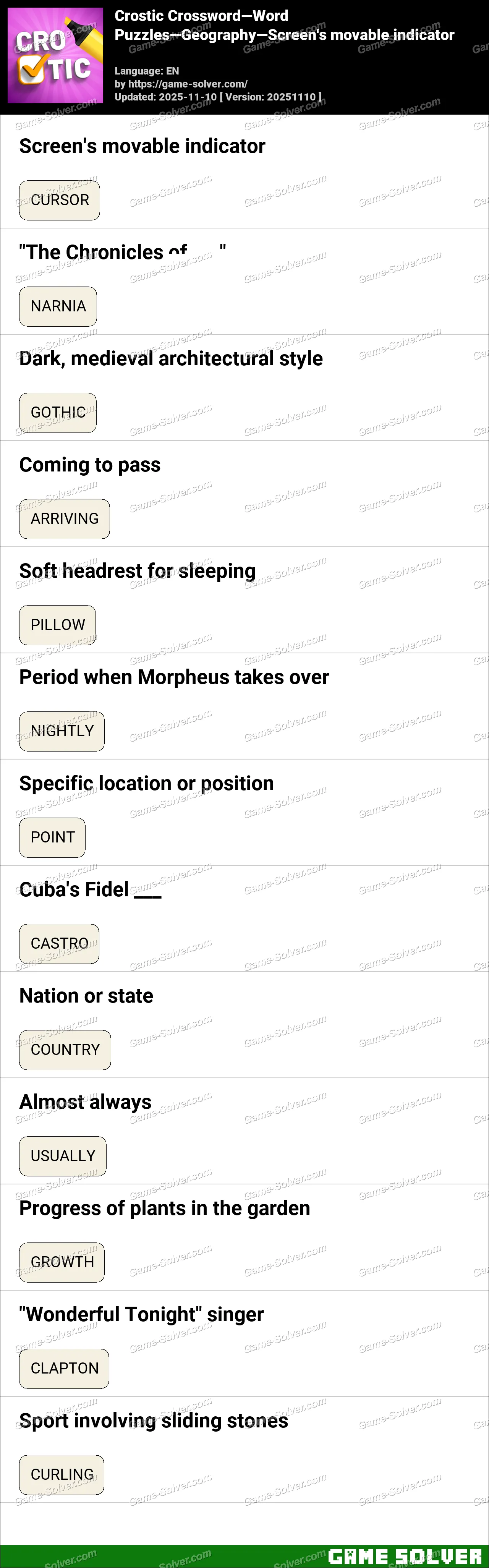 Crostic Crossword-Word Puzzles-Geography-Screen’s movable indicator